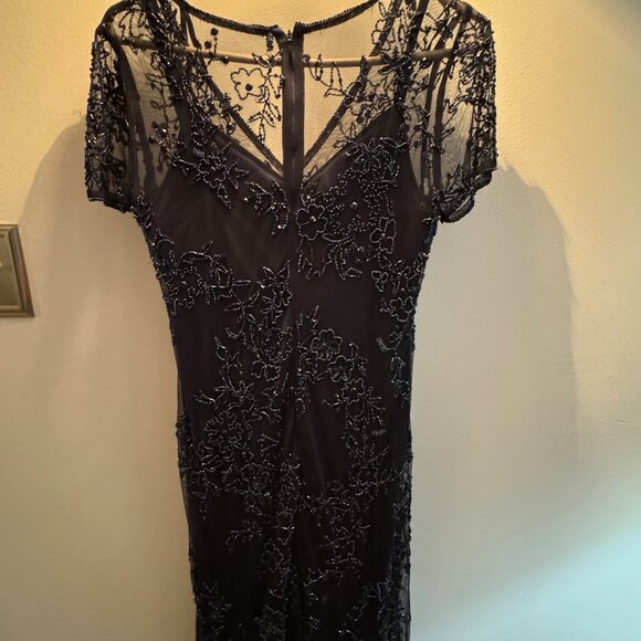 Adrianna Papell navy evening gown formal mother of bride Dress embroider beaded - Picture 9 of 11